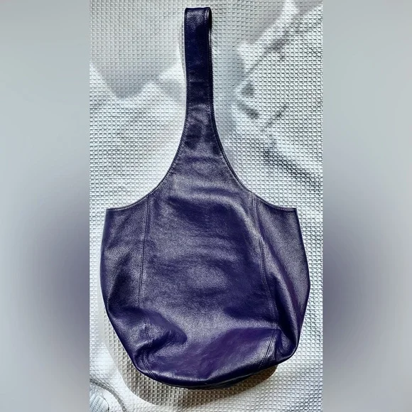 Halston Heritage Leather Tote XL oversized Bag eggplant purple slouchy hobo - Picture 8 of 12
